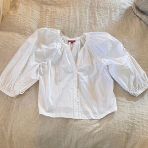 STAUD White Gathered Blouse